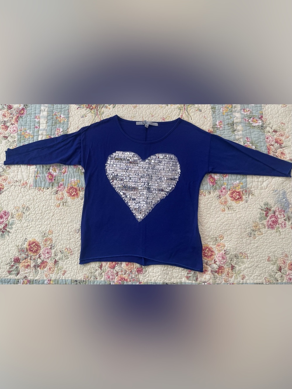 Women's Royal Blue Long Sleeve Sequin Heart Tee